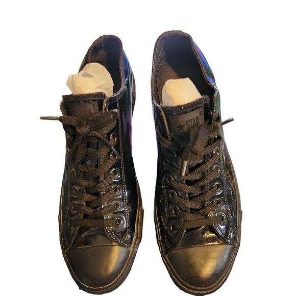 Converse All Star Chuck Taylor Tuxedo Black Patent Leather Shoes. Sz M10.5 W12.5 - Picture 2 of 5